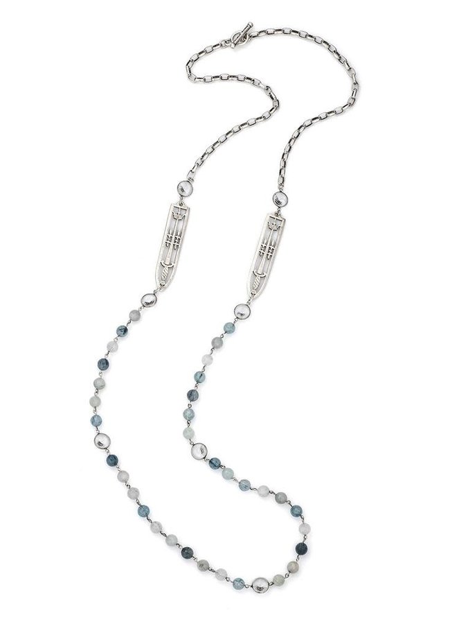 French Kande 45” Denim Mix, Sword & Crown, Swarovski Rivoli Necklace