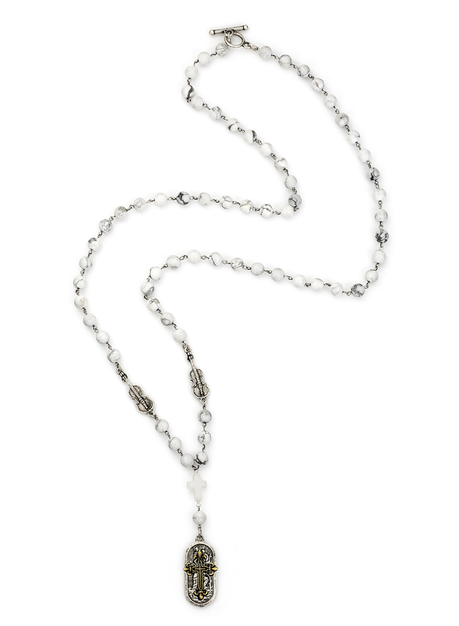 KMO Paris Silver Triple Chain Necklace with Central Copper Chain