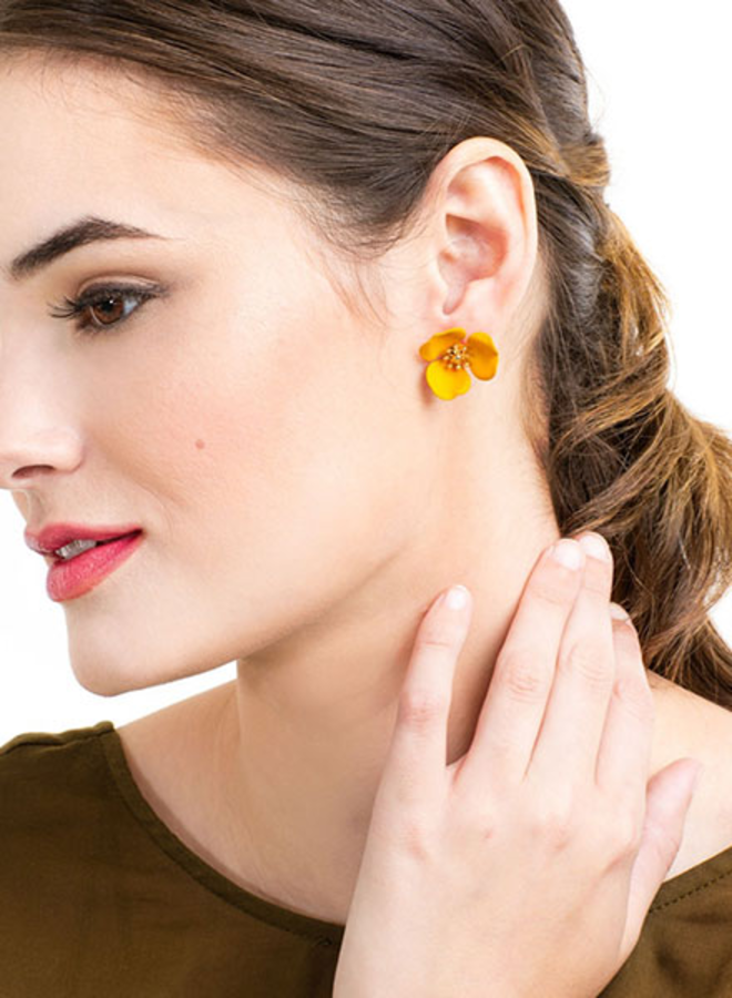 Blooming Lotus Stud Earrings In Honey