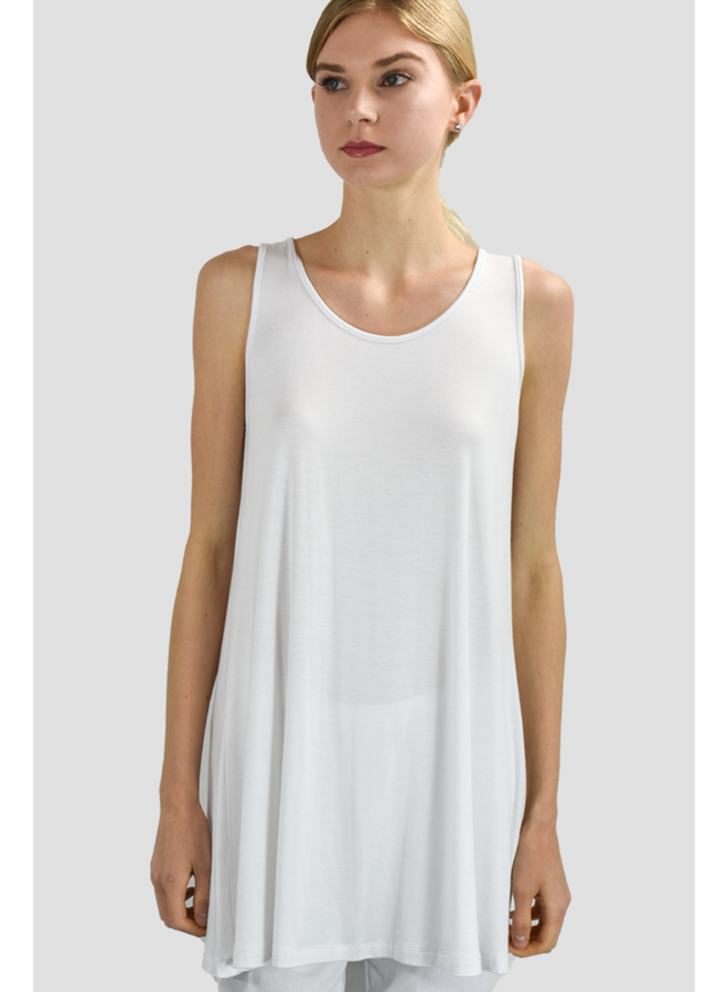 Comfy Sleeveless Tunic Top In White