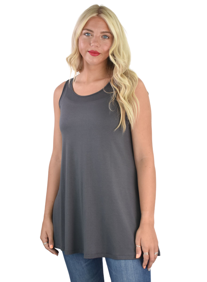 Comfy Sleeveless Tunic Top In Charcoal
