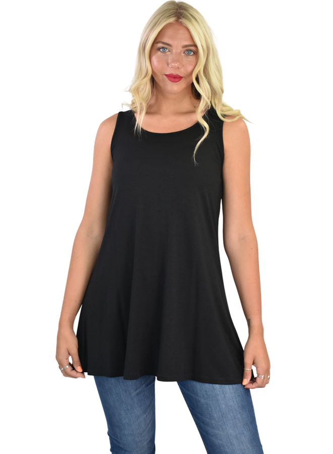 Comfy Sleeveless Tunic Top In Black
