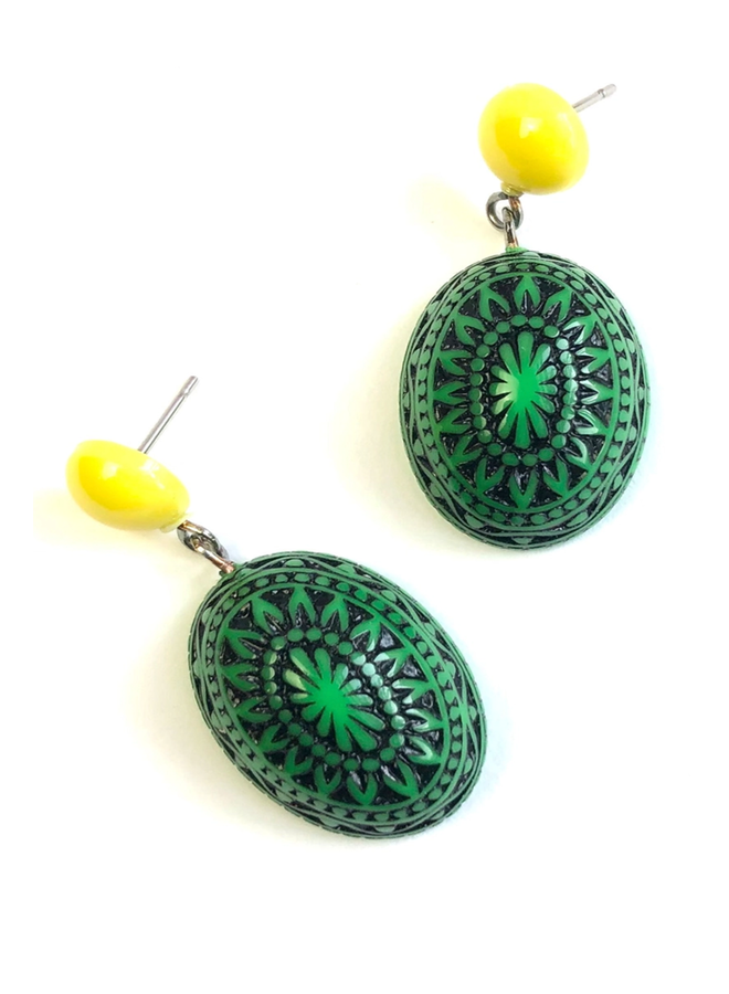 Leete Lovendale Yellow & Kelly Deco Earrings