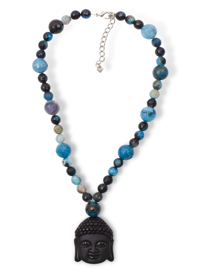 Betsy Gay Hart Black Buddha & Blue Necklace
