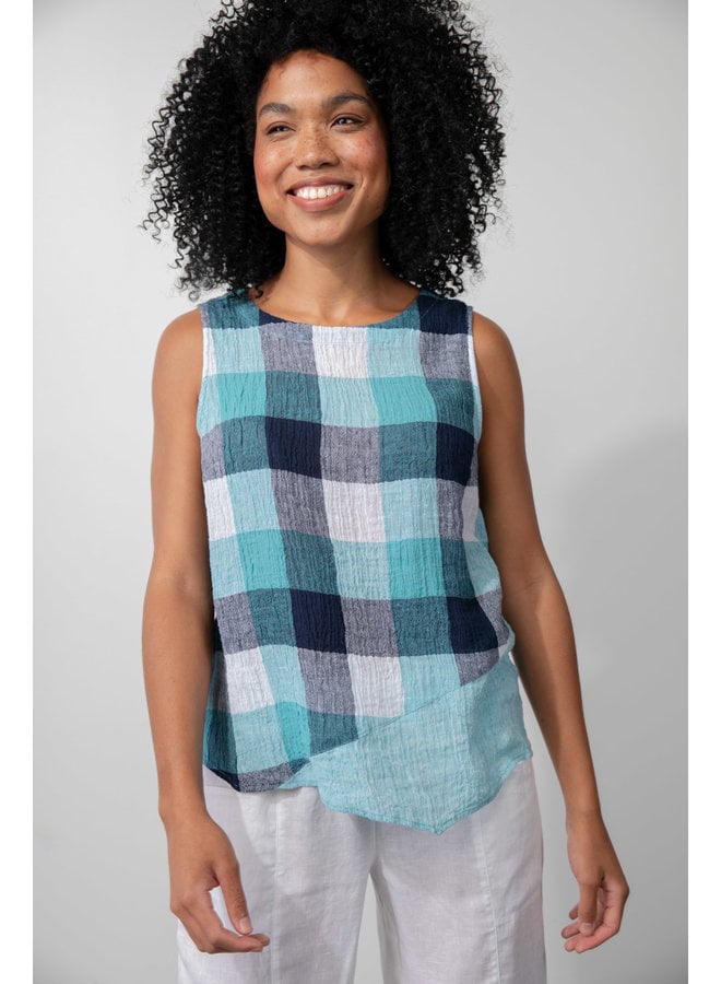 Liv Crinkled Linen Plaid Angel Tank