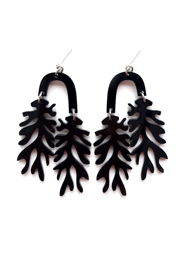 Black Matisse Leaf Statement Earrings