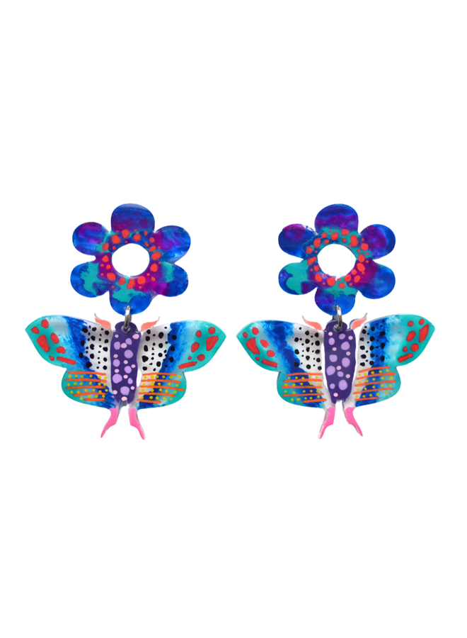 Blue Butterfly & Flower Resin Earrings