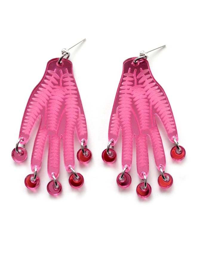 Acrylic Pink Hands With Vines Earrings