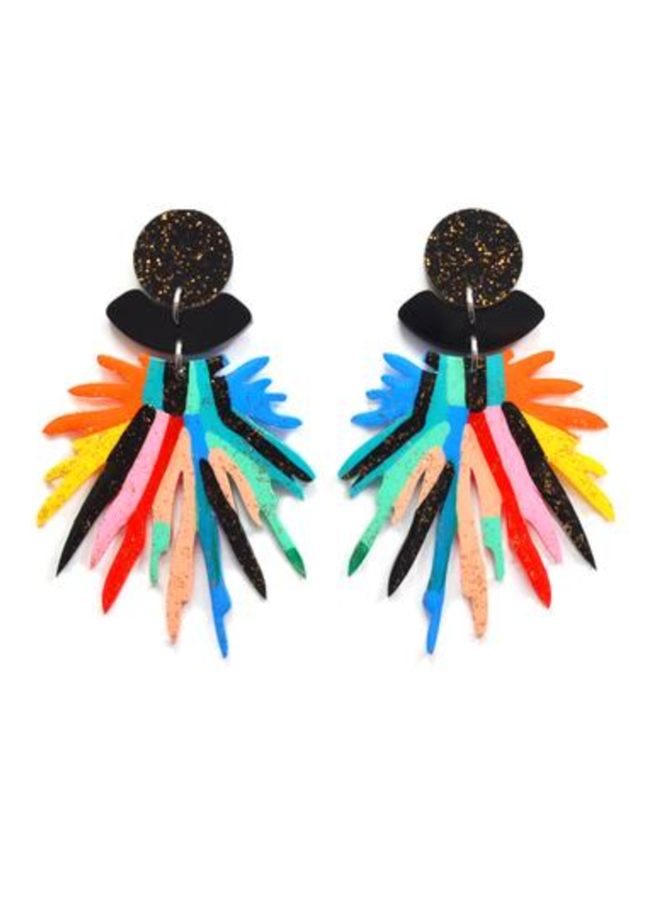 Acrylic Rainbow Pom Pom Earrings