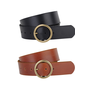 Wide Brass Toned Ring Leather Belt
