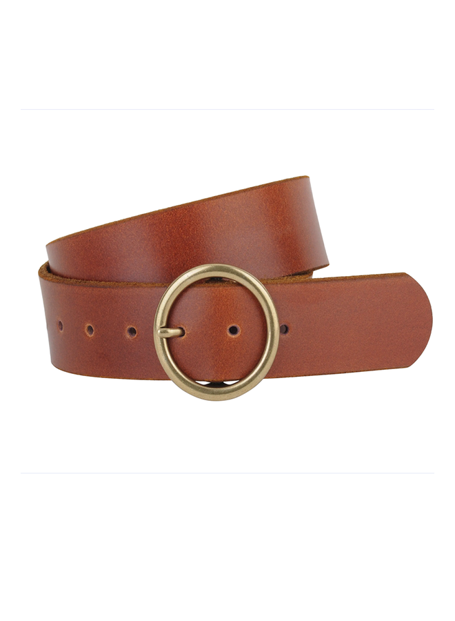 Wide Double Circle Buckle Leather Belt