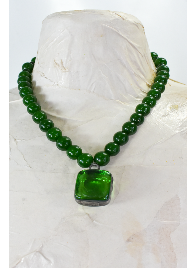 Betsy Gay Hart Green Square Necklace