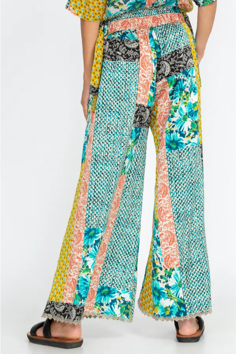 KATIES - Womens Pants - Blue - Paisley Print - Wide Leg Pant