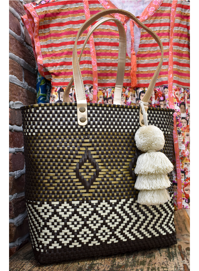 Large Mexican Tote Bag In Black & Gold