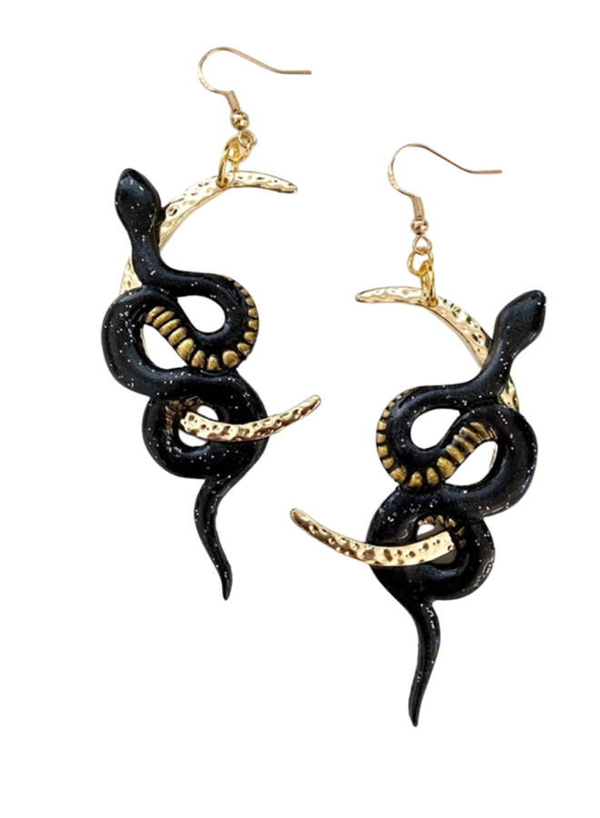 Black Moon Snake Earrings