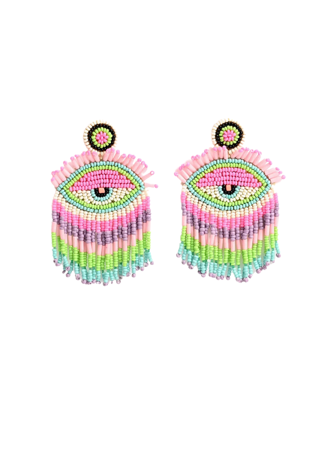 Pink Lazy Evil Eye Earrings