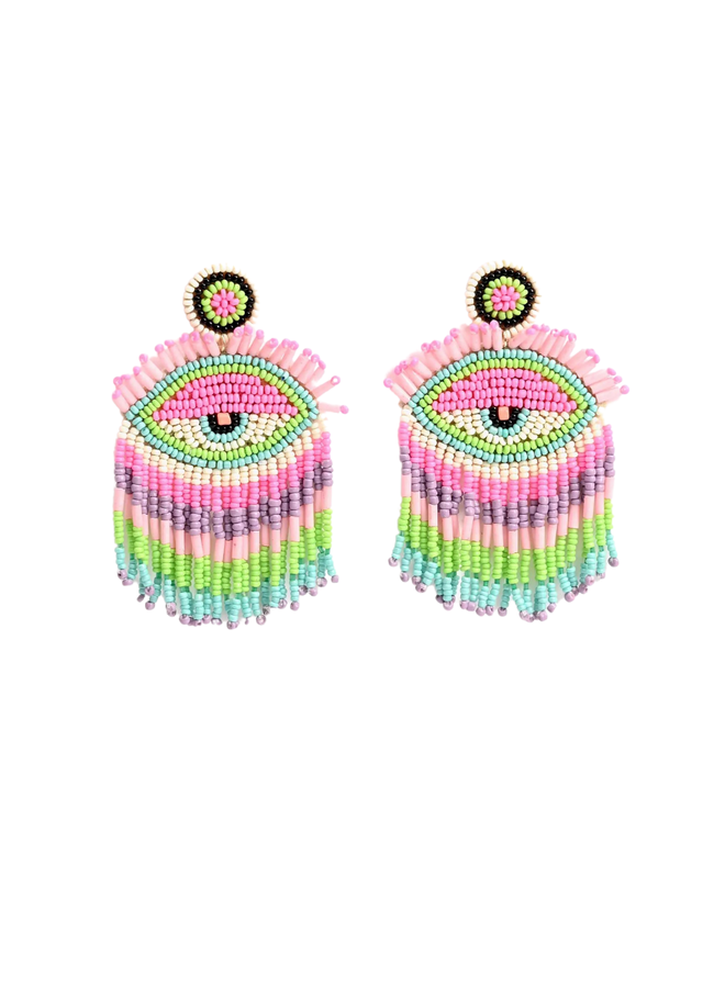 Pink Lazy Evil Eye Earrings - Shady And Katie - Shady And Katie