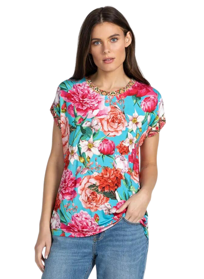 Johnny Was Pink Rose Relaxed Tee - Shady And Katie - Shady And Katie