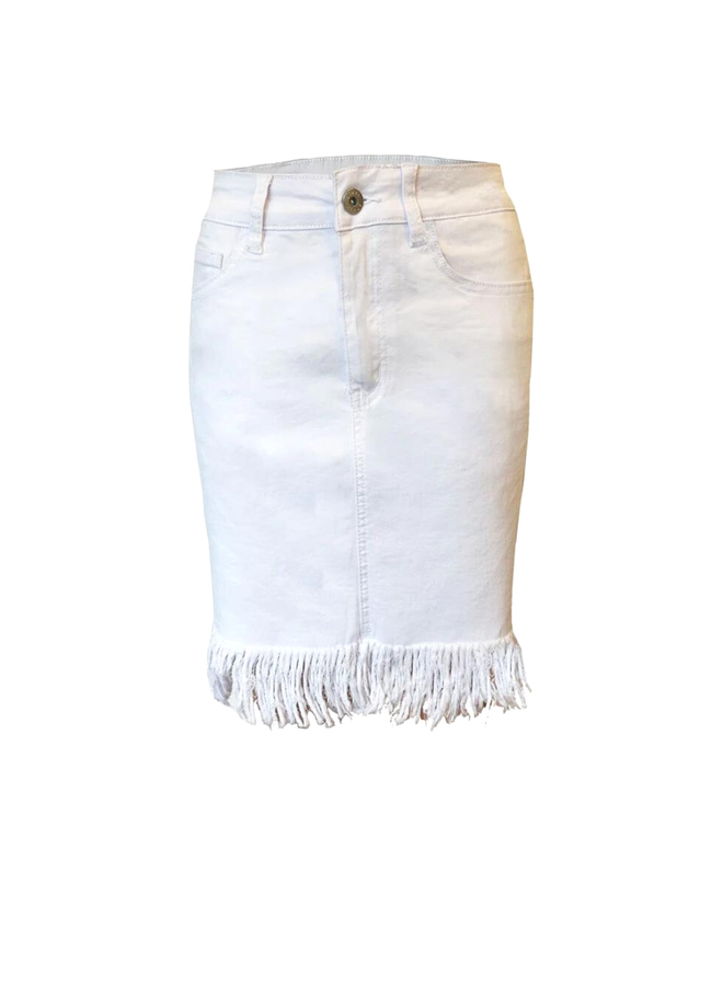 Fringed Denim Skirt In White