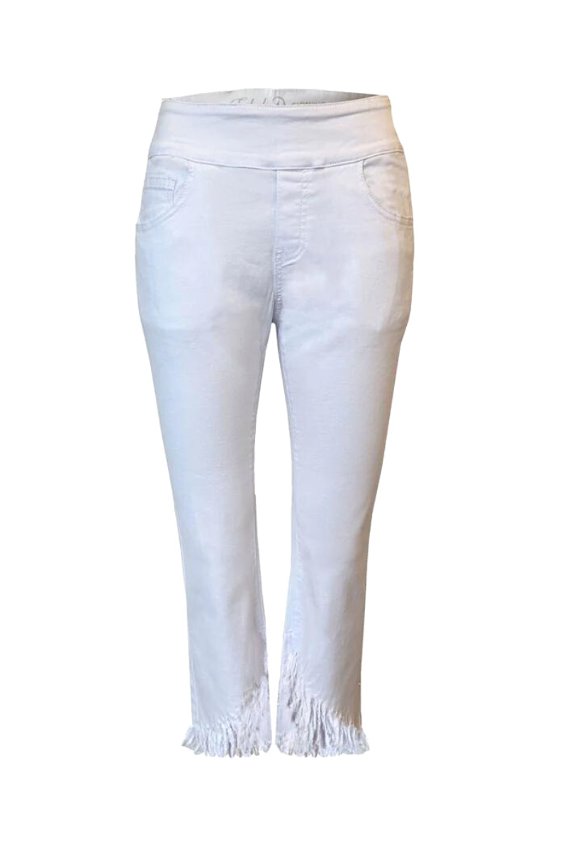 White Fringed Hem Capris Jeans