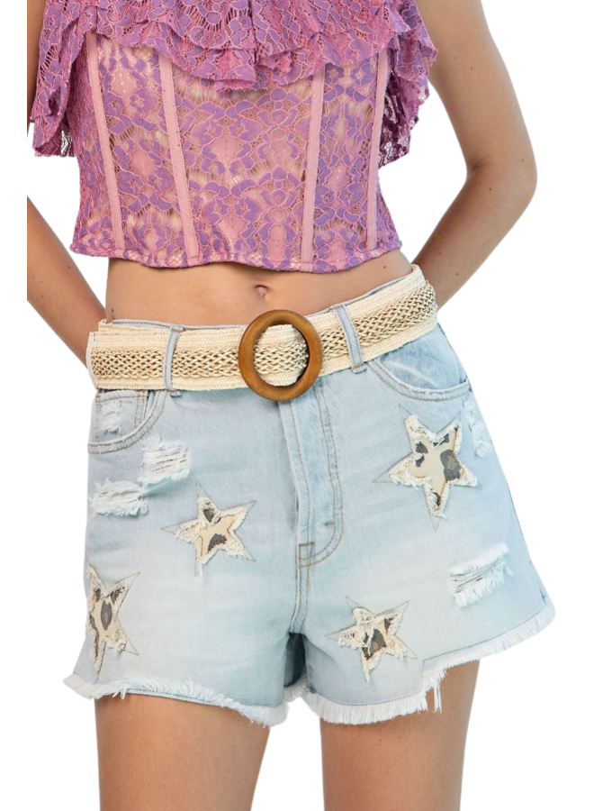 Animal Patch Denim Shorts