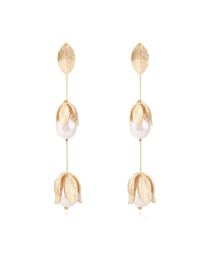 Long Pearl Petal Earrings