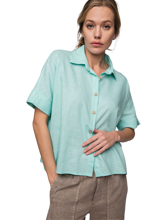 Linen Short Top In Mint