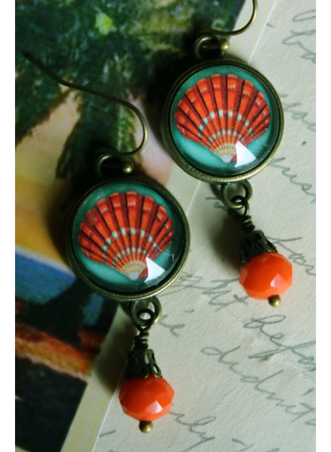 Orange & Teal Seashell Earrings