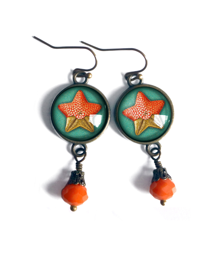 Orange & Teal Starfish Earrings