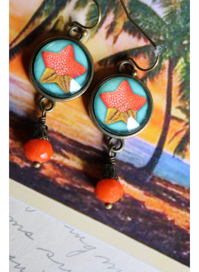 Orange & Teal Starfish Earrings