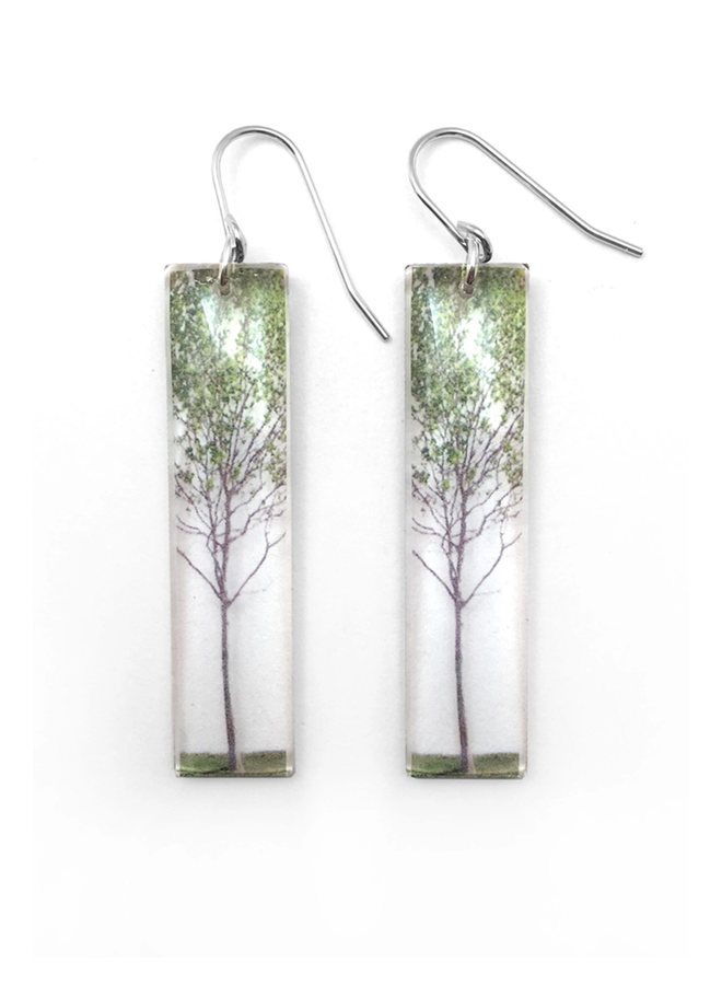 Tall Green Tree Earrings
