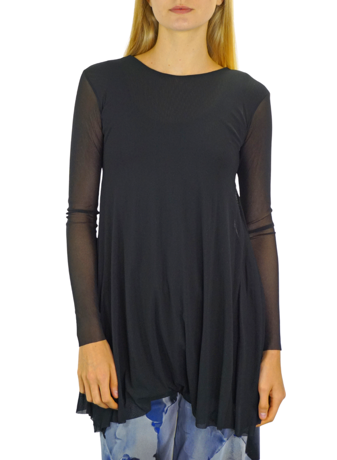 Petit Pois Flair Crew Neck Top In Black