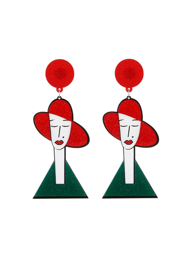 Acrylic Lady In A Hat Earrings