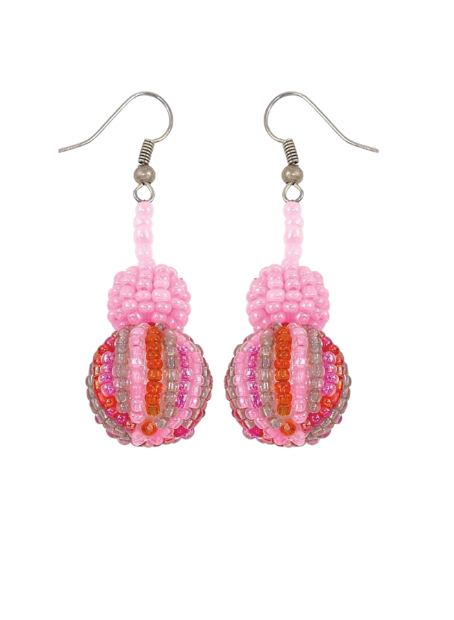 Pink Beaded Ball Earrings