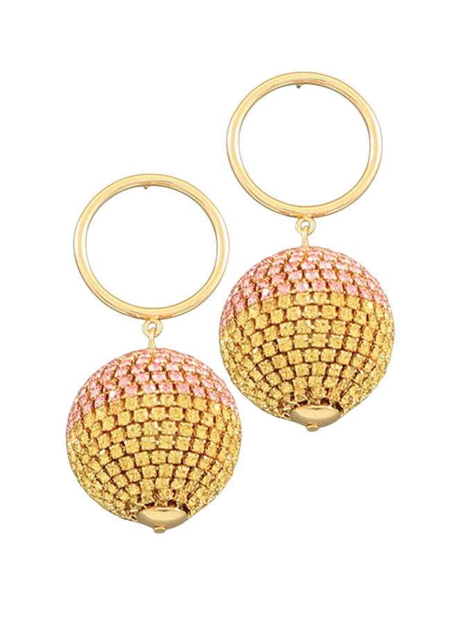 Circle Disco Ball Earrings In Pink