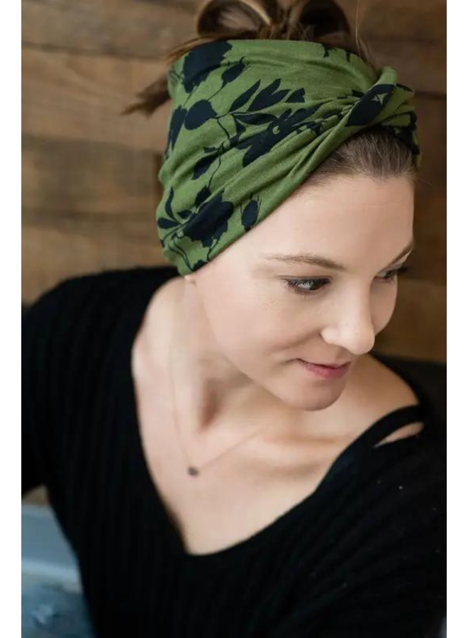 Crunchy Love Wide Headband in Green Floral