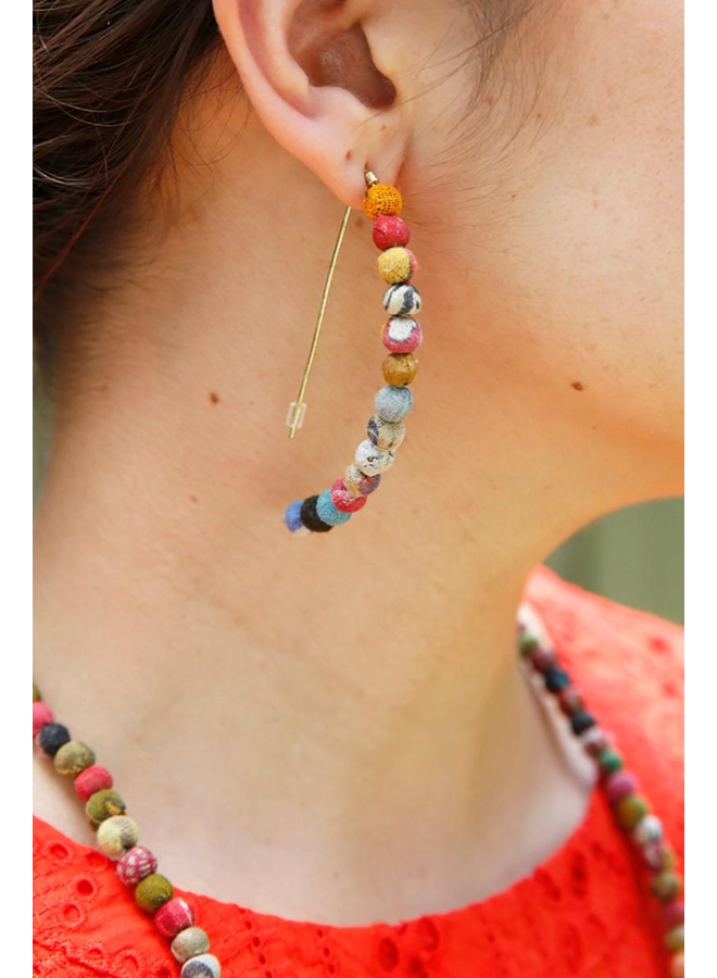 Kantha Linear Arc Earrings