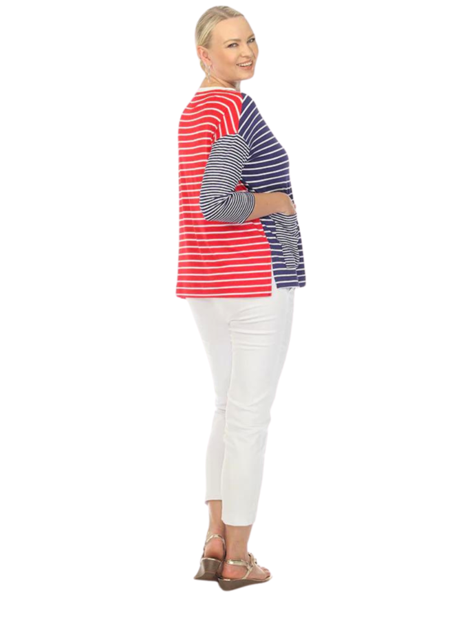 Terra Red and Navy Stripe Top