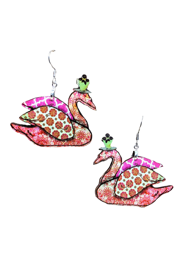 Patchwork Swan Earrings