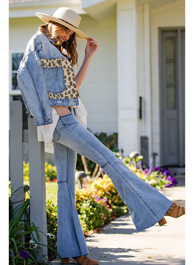 Washed Denim Bell Bottom Pant