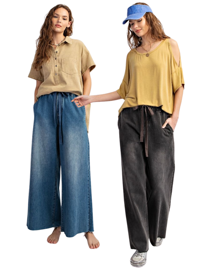 Wash Denim Wide Leg Pants
