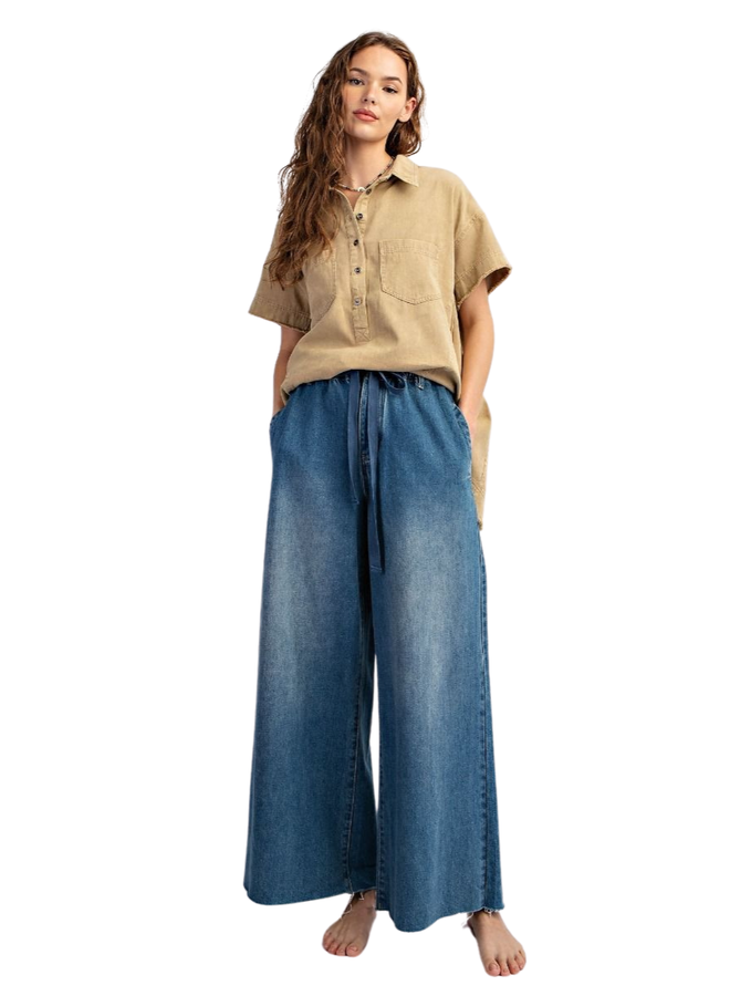 Wash Denim Wide Leg Pants