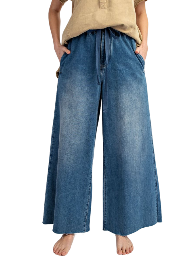 Wash Denim Wide Leg Pants