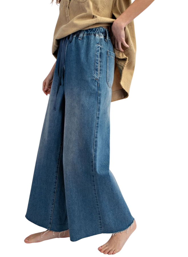 Wash Denim Wide Leg Pants