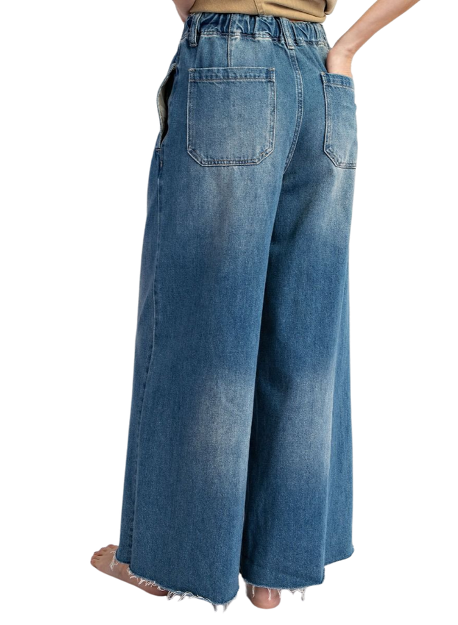 Wash Denim Wide Leg Pants