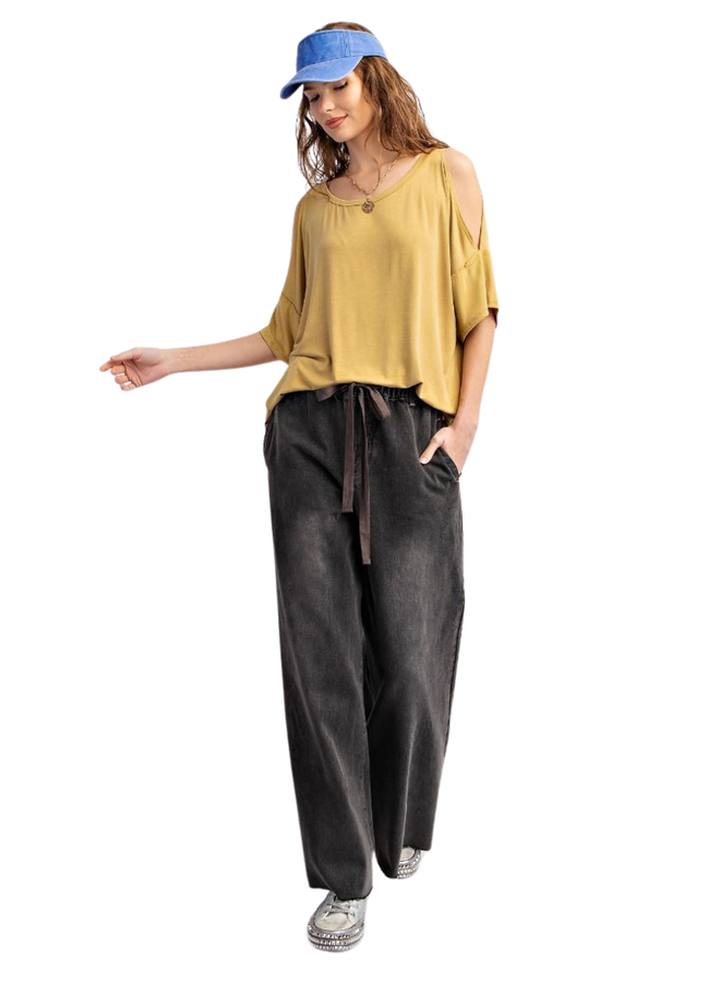 Wash Denim Wide Leg Pants