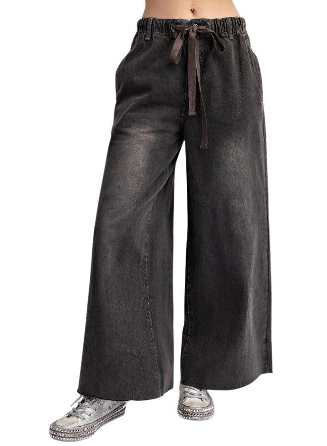 Wash Denim Wide Leg Pants