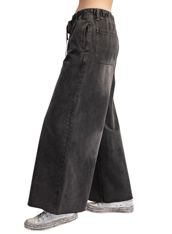 Wash Denim Wide Leg Pants
