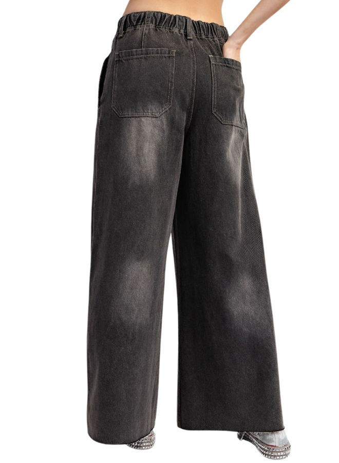 Wash Denim Wide Leg Pants
