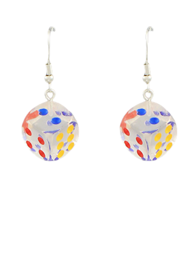 Clear Dice With Color Dots Earrings